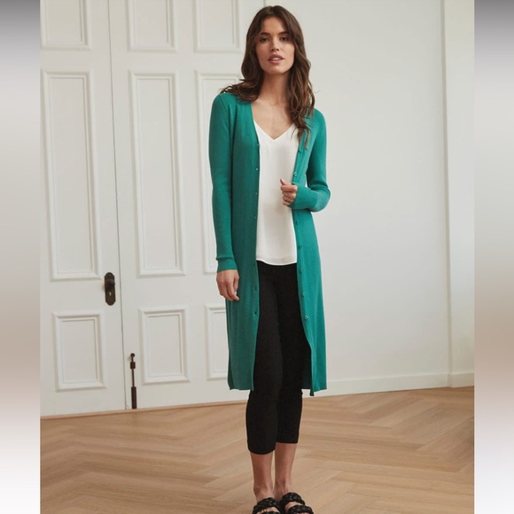 GUC GREEN LONG BUTTON DOWN RIBBED CARDIGAN SWEATER DRESS - Picture 2 of 7